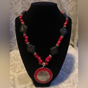 Black and Red HANDMADE Necklace w/ Pendant